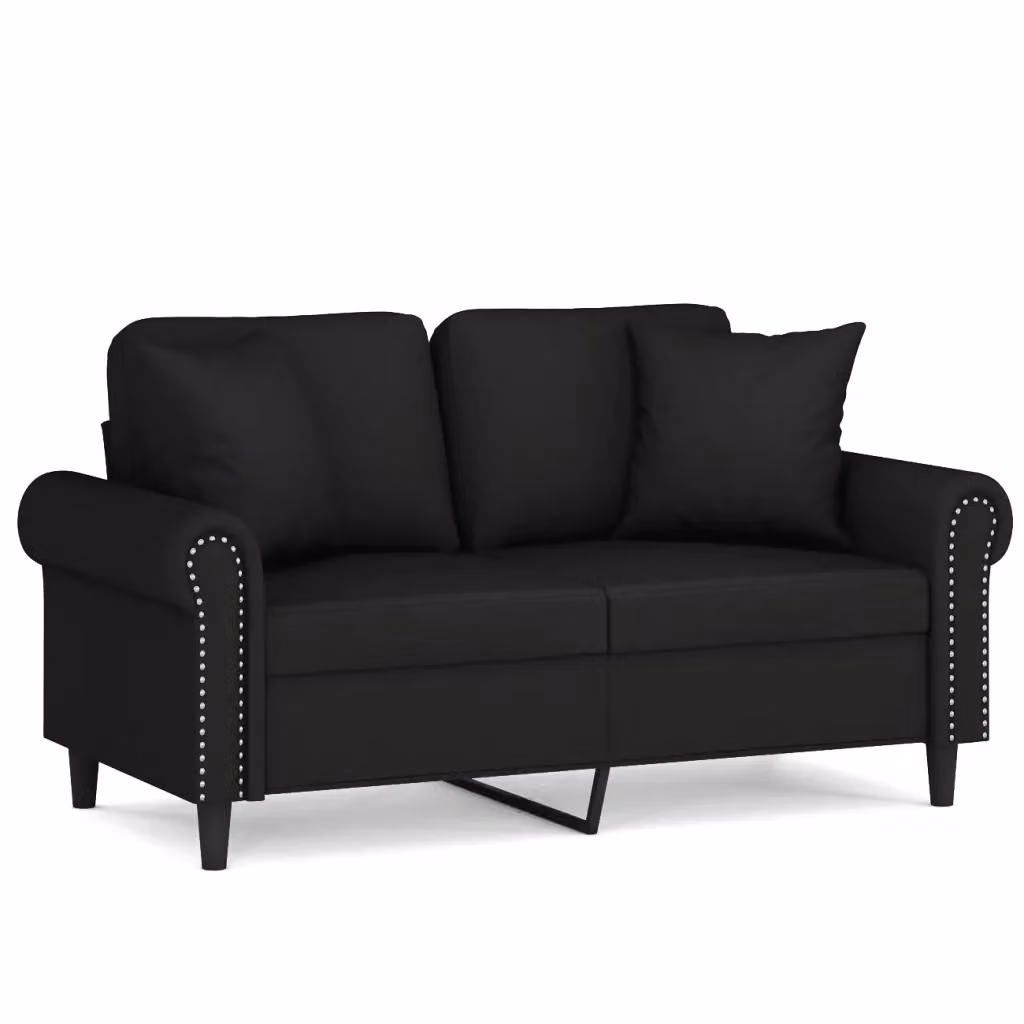 Divano a 2 posti moderno vidaXL in velluto nero con cuscini e struttura in metallo L: 152 cm, P: 80 cm, H: 77 cm – 2