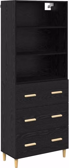Credenza Buffet e Madia Moderna in Legno Multistrato Rovere e Nero L: 69,5 cm, P: 32,5 cm, H: 180 cm