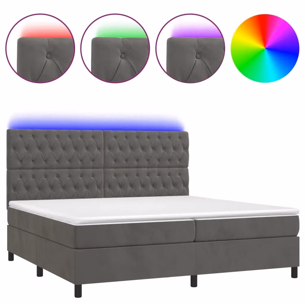 Letto matrimoniale moderno vidaXL con materasso ibrido, illuminazione LED sottostante e porta USB, rivestimento in tessuto grigio e bianco, L/P/H: 200 x 200 x 128 cm – 2