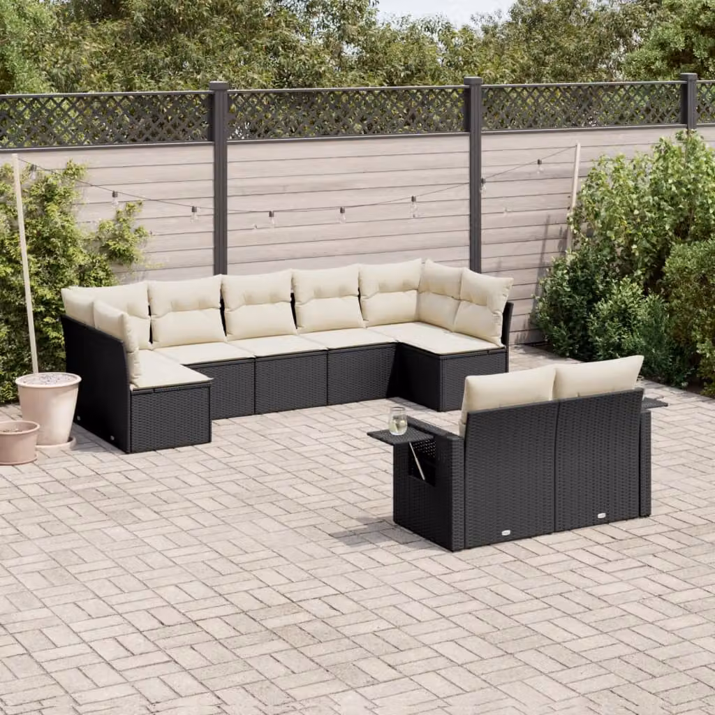 Set di divani da giardino vidaXL in polyrattan nero con 9 pezzi e cuscini inclusi – 1