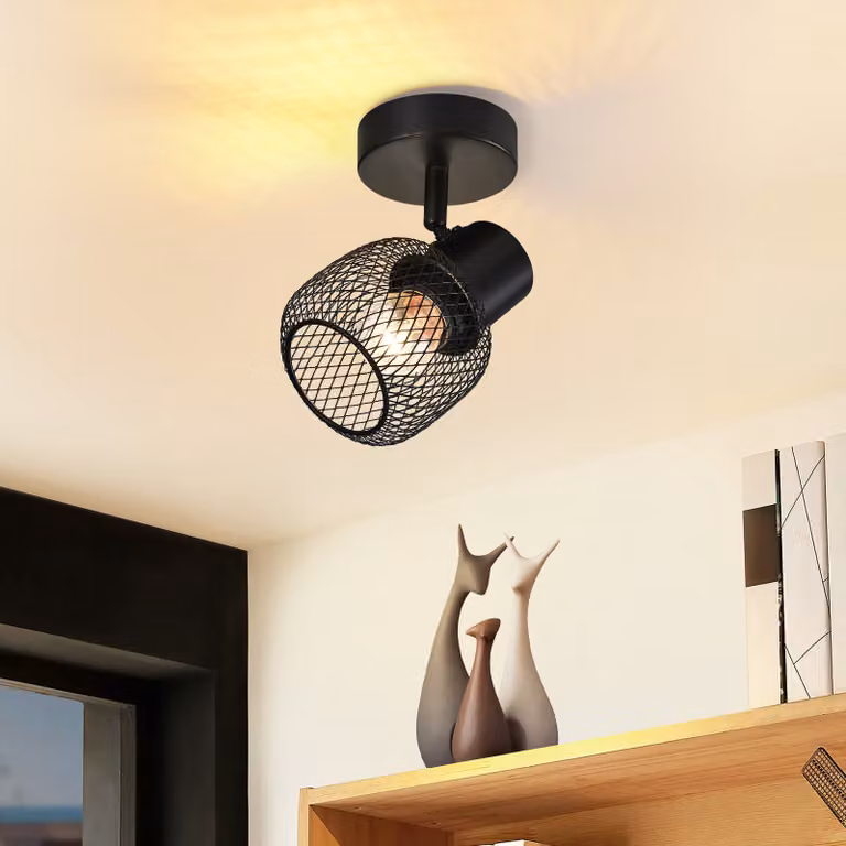 ZMH Faretto da soffitto Faretto da soffitto in metallo nero a 1 fiamma Vintage E27 Lampada da soffitto ruotabile a 330° Faretto da interno per corridoio Soggiorno Camera da letto Cucina