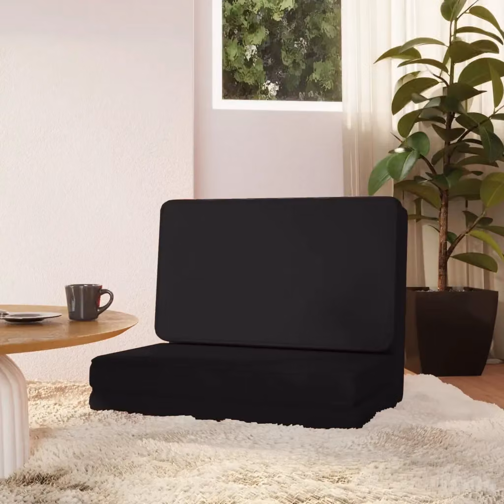 Sedia a sdraio da terra pieghevole nera in similpelle con poggiatesta regolabile CFW6537682 – 2