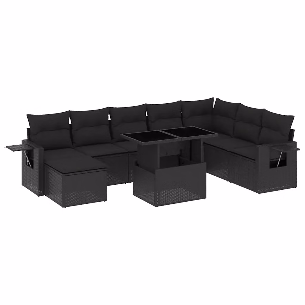 Set Divani da Giardino a L vidaXL in Polyrattan Nero con Cuscini e Tavolino da Esterno – 2