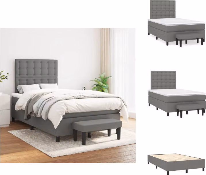 vidaXL Letto a molle con materasso in tessuto grigio scuro 120x200 cm - Letti e strutture letto