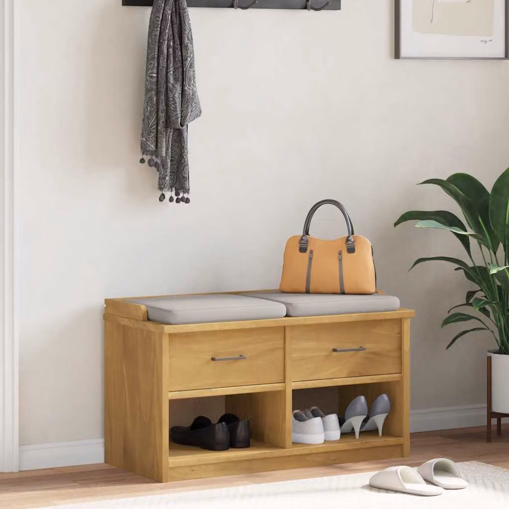 Panca da corridoio e porta scarpe vidaXL SANDNES in legno massello di pino marrone, L 87 x P 40 x H 50 cm