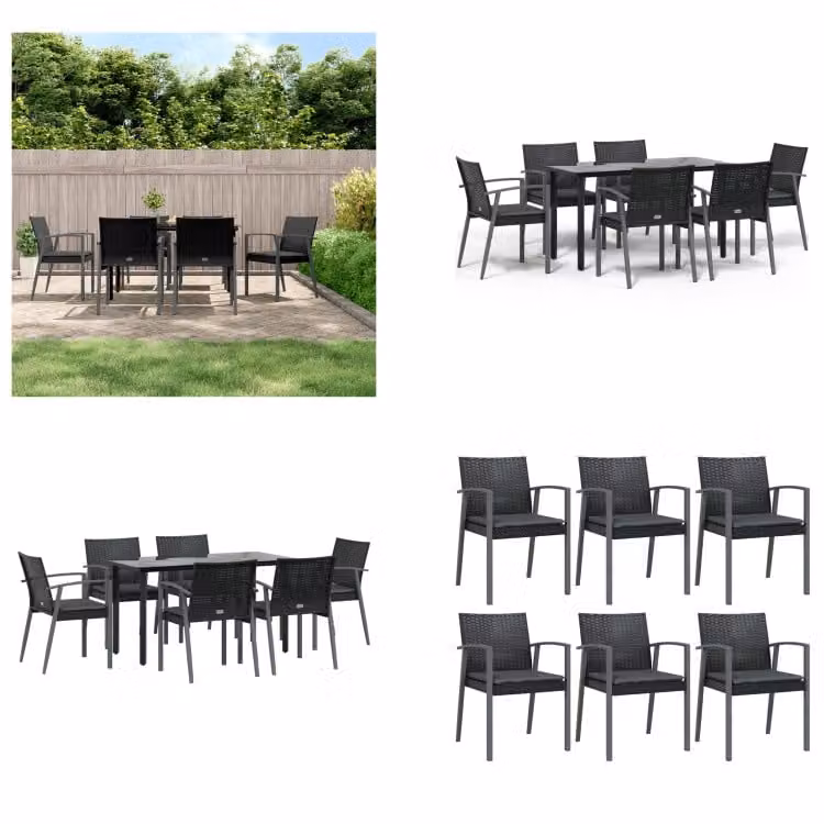vidaXL Set da pranzo da giardino 7 pezzi con cuscini in polirattan e acciaio - Set da pranzo da giardino - Set da pranzo da giardino - Set da pranzo da esterno