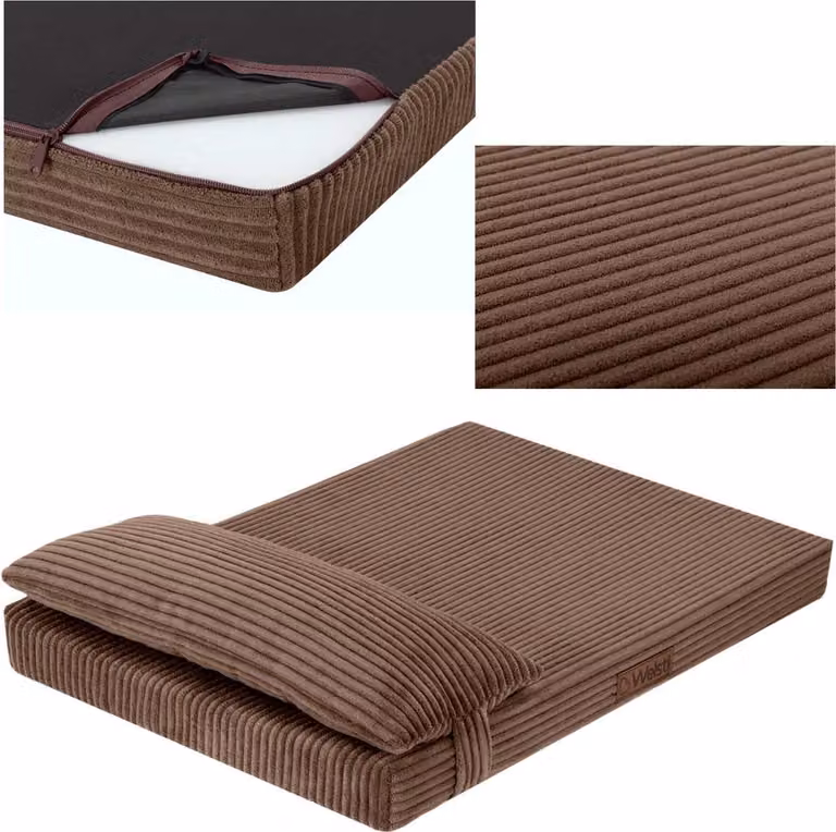 Lettino per cani, materasso per cani, Welsti in velluto a coste marrone L 100x70