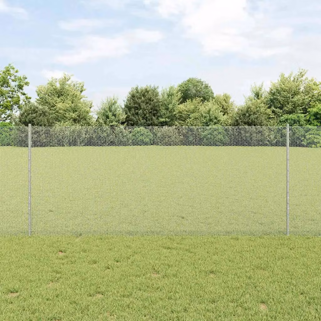Recinzione esagonale con palo vidaXL in acciaio zincato Argento L: 10 m, H: 1 m