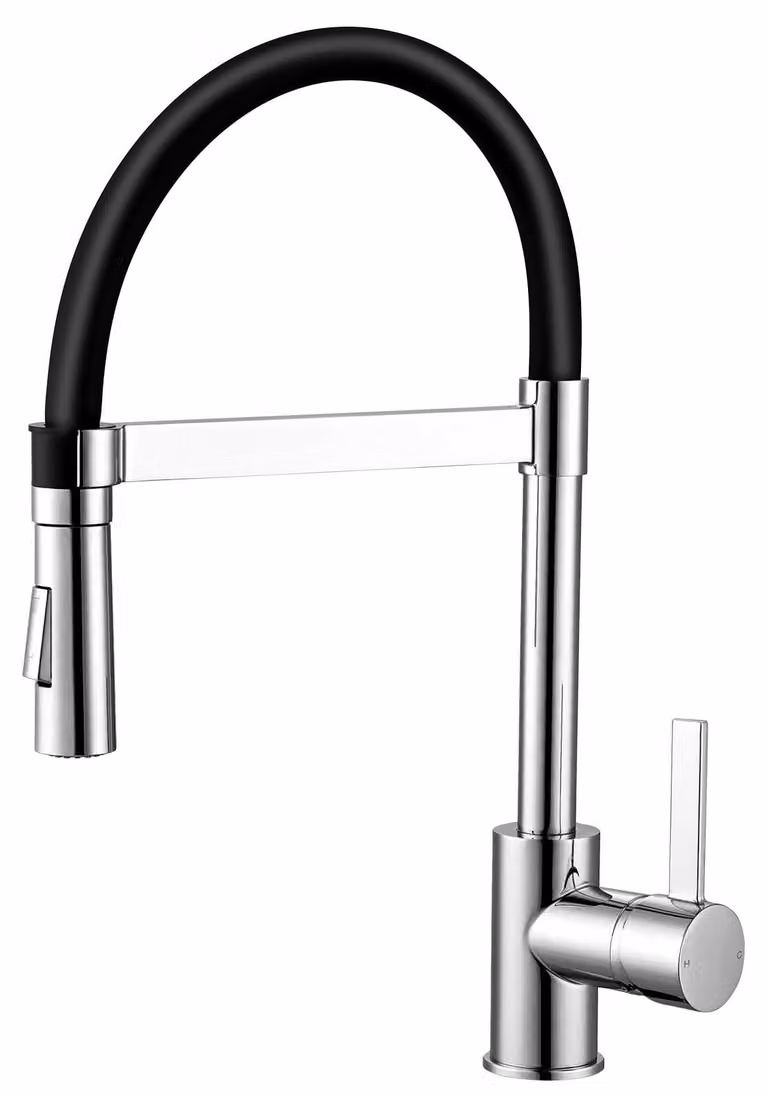 Miscelatore da cucina con doccetta estraibile, monocomando, modello alto, finitura nero cromato, per la cucina