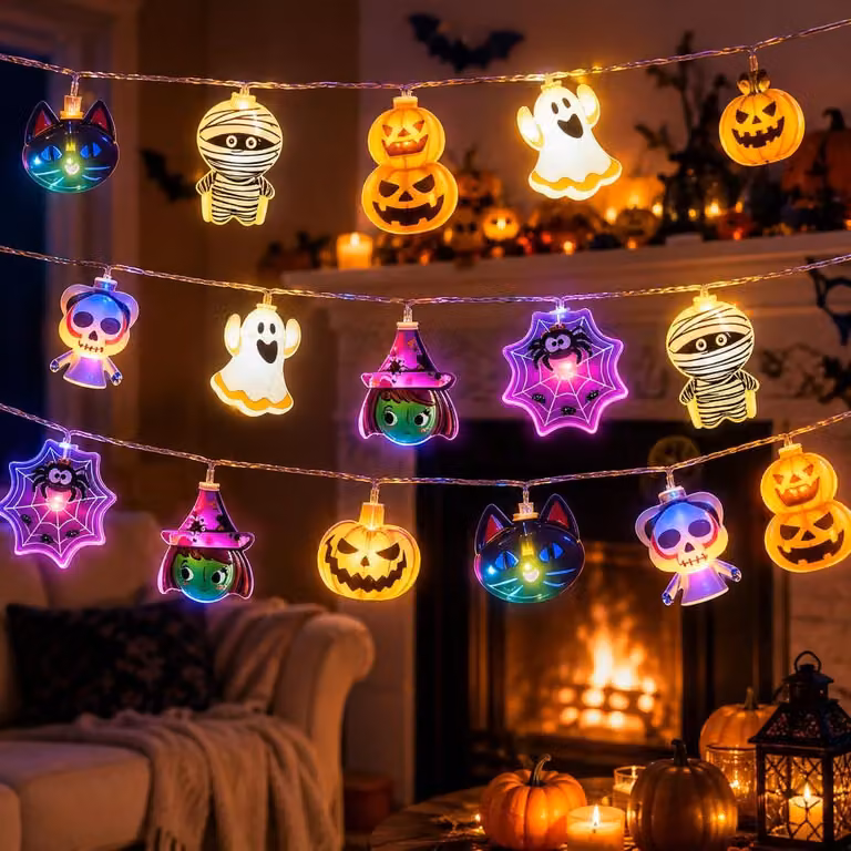 Catena luminosa a tema Halloween, 6 metri, 40 LED, 8 modalità, decorazione luminosa