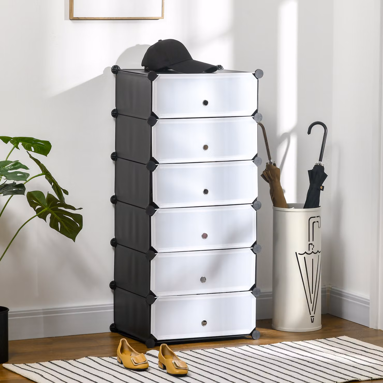 Scarpiera Modulare HOMCOM con 6 Scatole in Plastica e Acciaio, Nero e Trasparente, L: 49 cm, P: 36.5 cm, H: 108 cm – 2