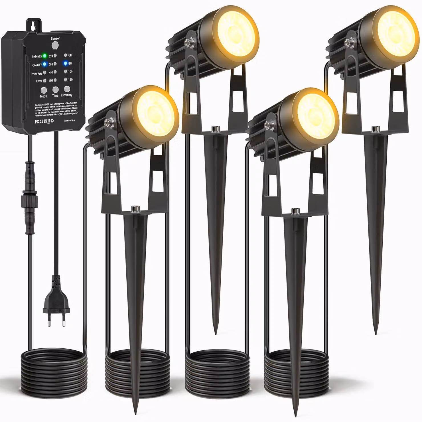 Set di 4 faretti da giardino, dimmerabili, 2700K, grado di protezione IP65, con trasformatore e timer