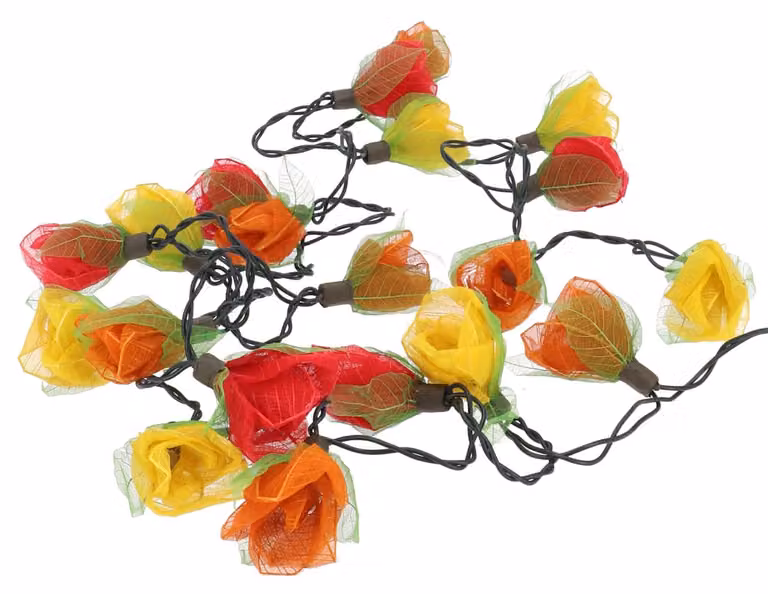 Catena luminosa a LED con 20 rose, disponibile nei colori rosso, giallo e arancione, lunghezza 3,5 metri