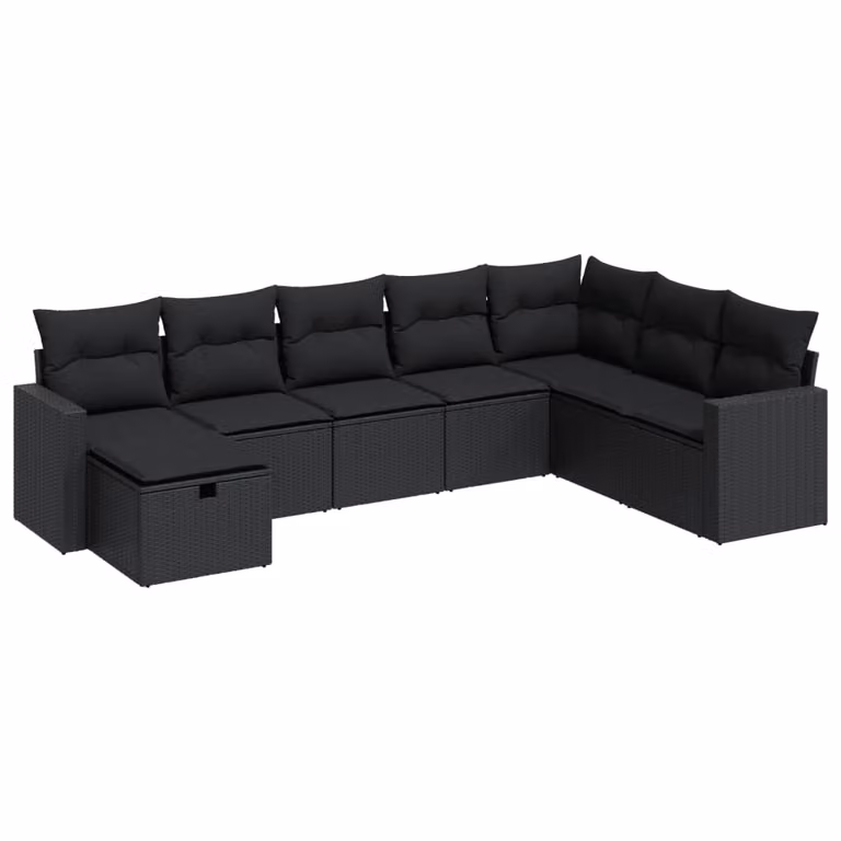 Set Divani da Giardino con Cuscini 8 pz Nero in Polyrattan