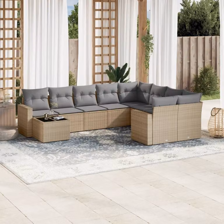 Maison Exclusive - Set Divano da Giardino 10 pz con Cuscini Beige in Polyrattan