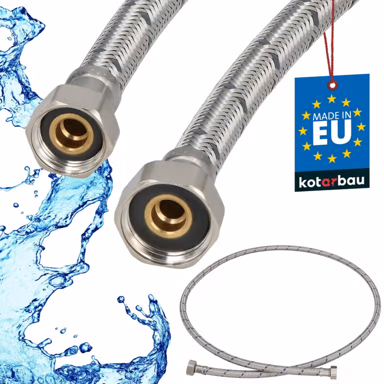 KOTARBAU® Tubo Flessibile per Rubinetto 1/2“ x 3/8“ Rivestito in Acciaio Inox 150 cm Tubo Flessibile per Rubinetto Cucina Argento