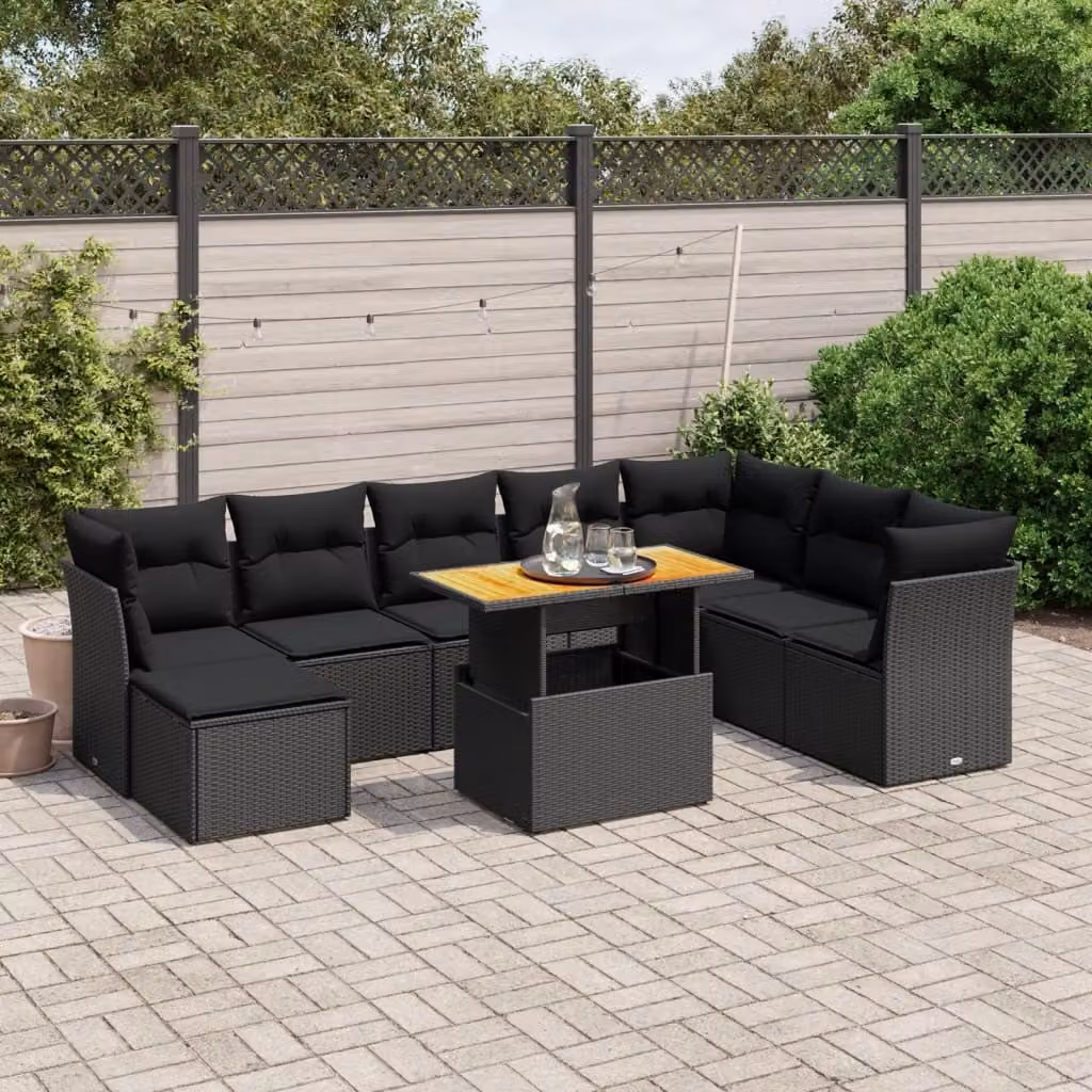 Maison Exclusive - Set da giardino 9 pezzi con cuscini in polyrattan nero