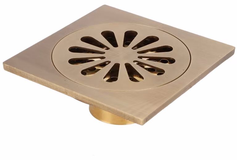 Scarico per doccia in ottone anticato - Quadrato - Coperchio removibile - 3,9 Inch - Accessorio per bagno - Installazione con pendenza per lo scarico dell'acqua - Scarico a pavimento