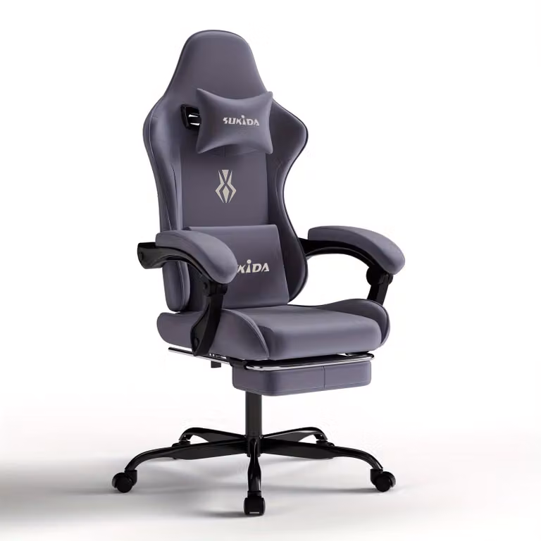 Sedia da gaming – Sedia da gioco ergonomica con poggiapiedi e tessuto resistente alle macchie – Grigio scuro