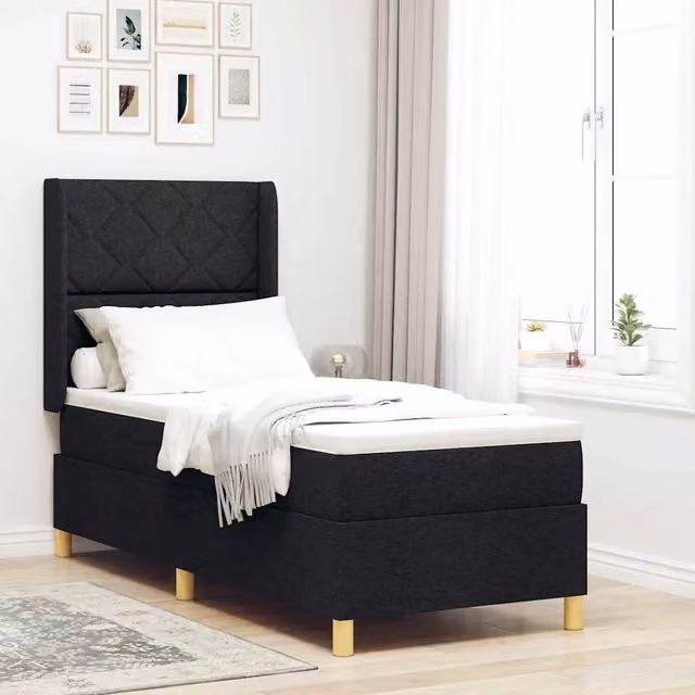 Letto a molle con testiera Nero 80 x 200 cm Tessuto 3341863