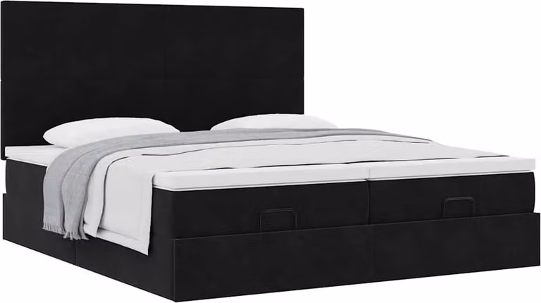 Struttura Letto Pouf con Materassi Nero 160x200 cm in Velluto