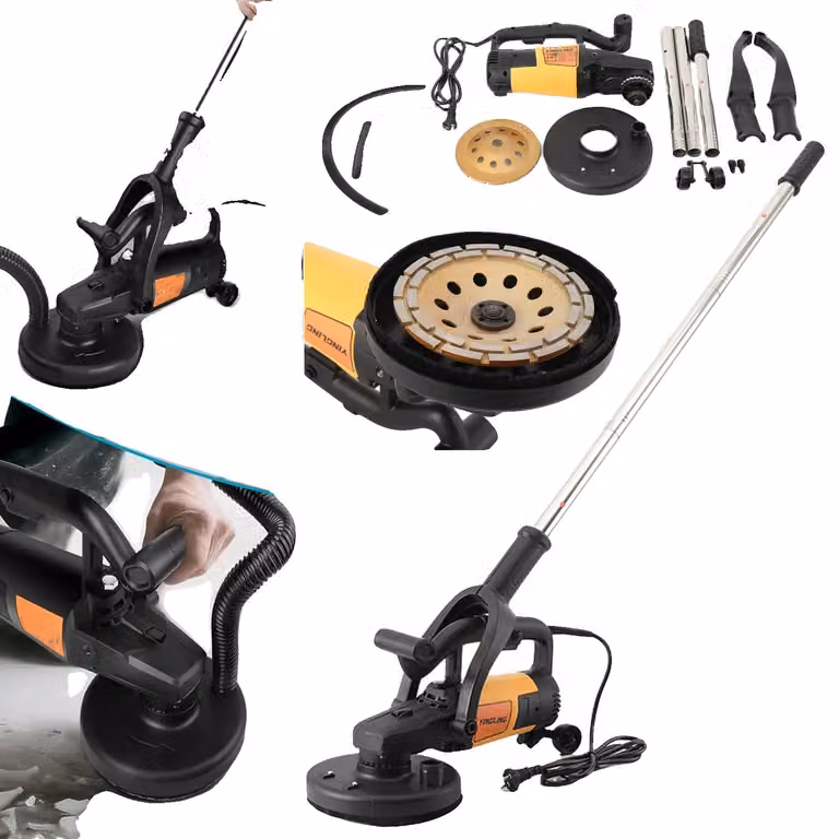 Fresatrice per calcestruzzo, potenza 3800W, velocità regolabile da 0 a 6000 giri/min, peso 8 kg, compatibile con diversi materiali, include una protezione antipolvere
