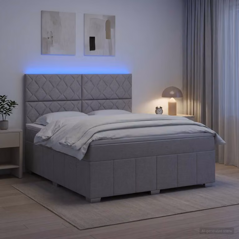 Letto Box Spring vidaXL con Materasso a Molle Insacchettate e Illuminazione LED, Grigio e Bianco, L/P: 180 x 200 cm