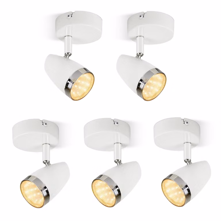 ZMH Faretto da soffitto a LED a 1 luce Modern 4W, set da 5, bianco, orientabile a 350°, lampada da soffitto bianco caldo 3000 K per cucina, soggiorno, sala da pranzo, corridoio