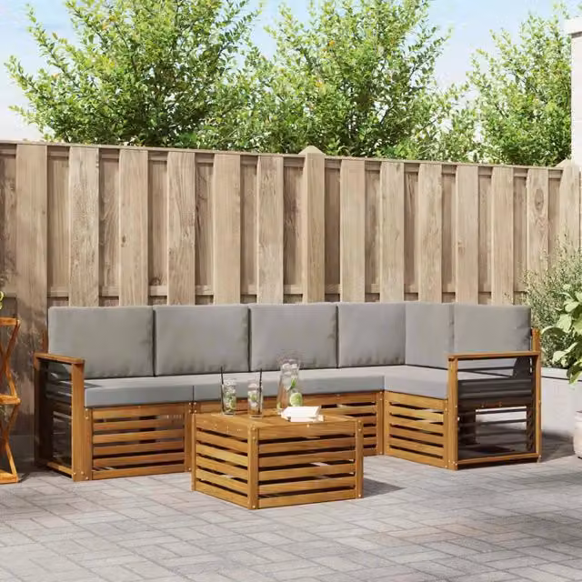 Set di divani da esterno 6 pz Grigio Naturale e Chiaro 3374861