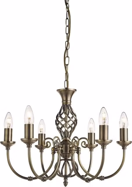 Lampadario Industrial-Nordico Zanzibar Acciaio Ottone 6 Luci E14