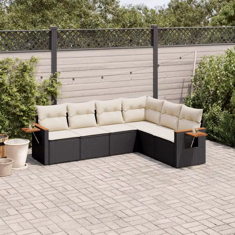 vidaXL Set Divano da Giardino a L in Polyrattan Nero con Cuscini e Tavolino da Esterno