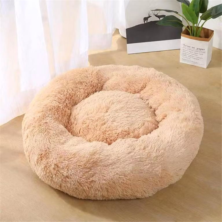 Cuccia per cani, cuccia per gatti, forma a ciambella, in peluche, rotonda, 70 cm, beige