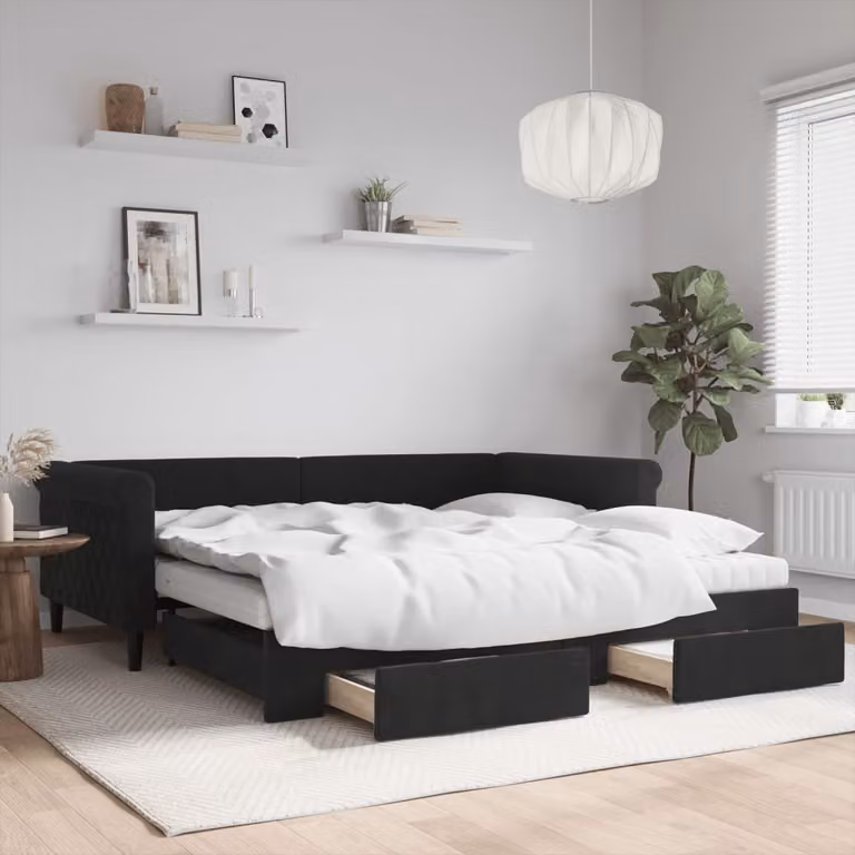 vidaXL Divano Letto Estraibile in Velluto Nero con Cassetti L/P/H: 229 x 100 x 68 cm