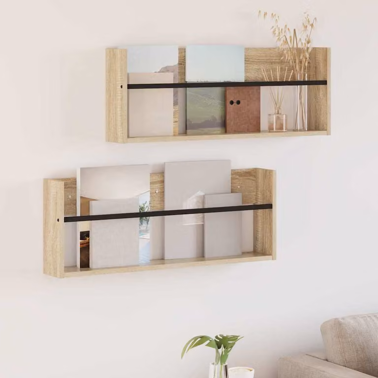 Set di 2 scaffali per riviste da parete vidaXL in stile moderno, colore marrone, L 80 cm x P 12 cm x H 30 cm
