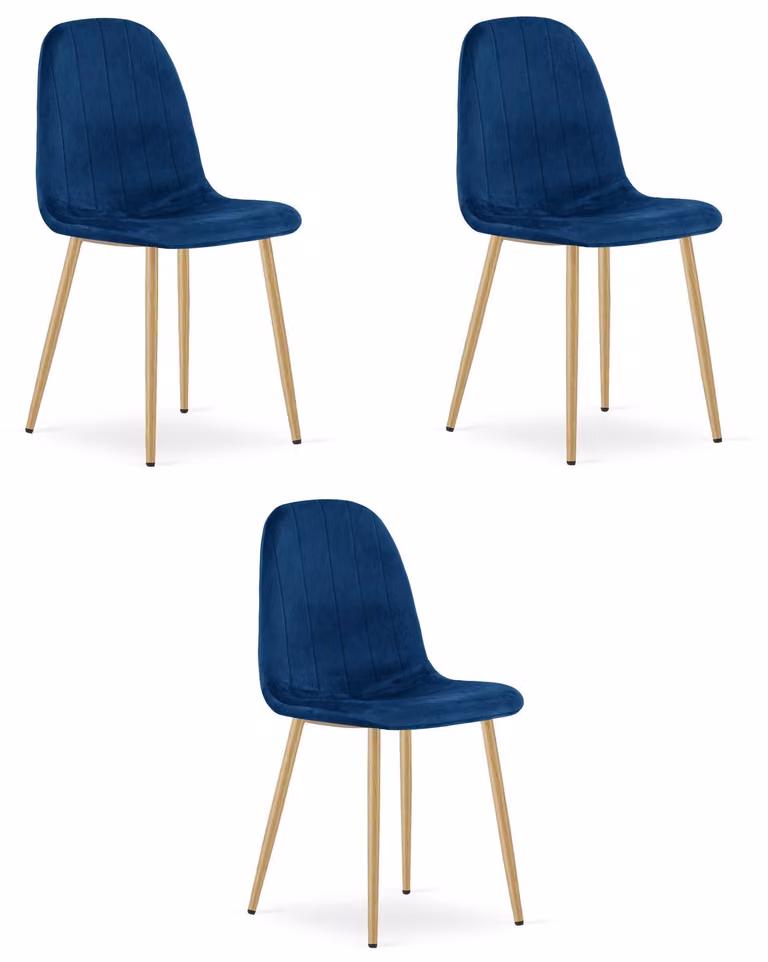Sedia - Leobert - Padva - Velluto blu navy/gambe in rovere - 44,5 x 53 x 87 cm - Set da 3