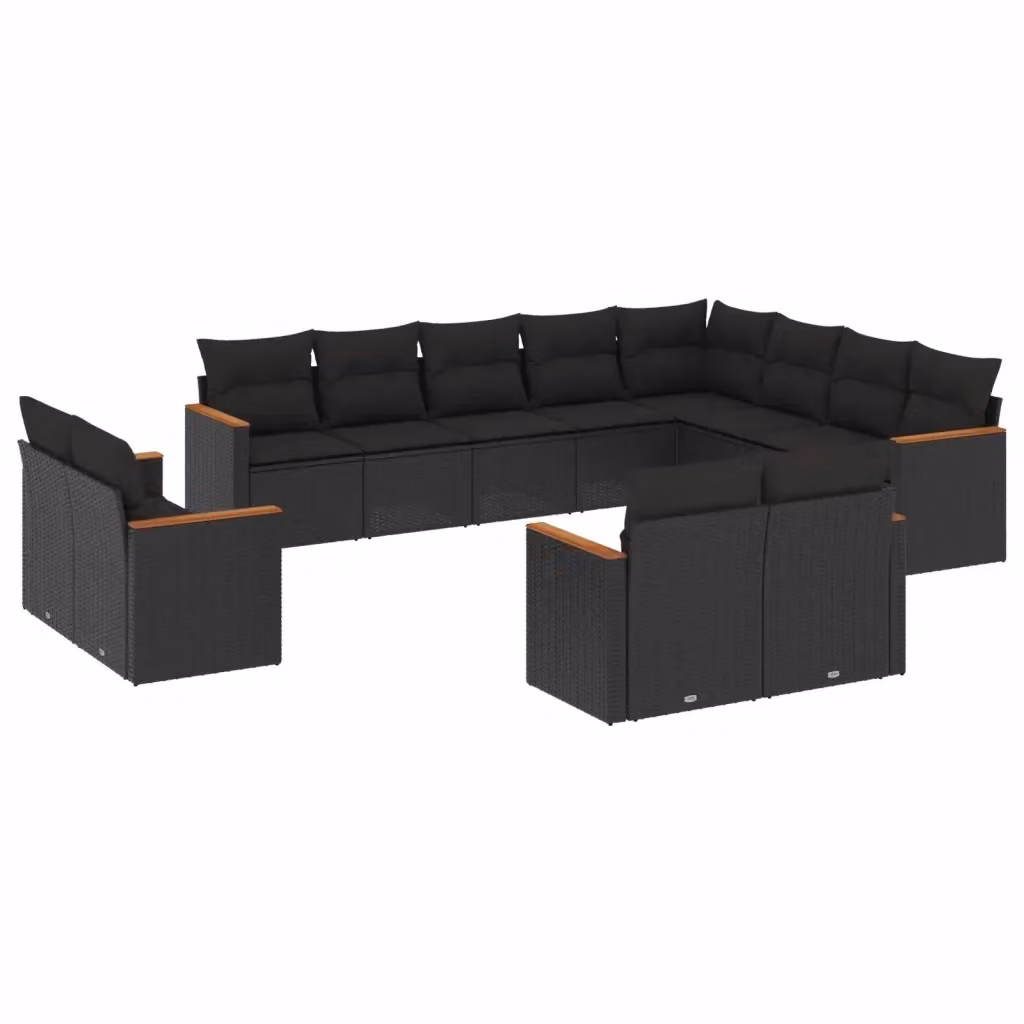 Set di divani da giardino VIDAXL a forma di U in polyrattan nero con cuscini, 12 posti – 2