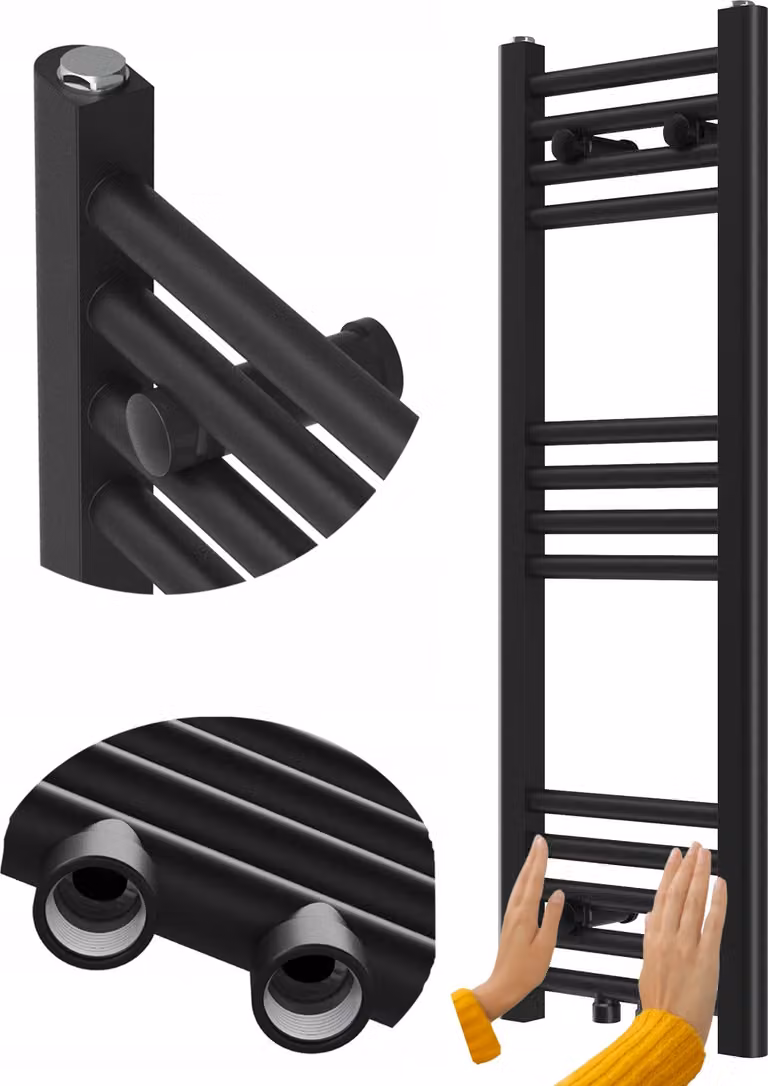 Granitan - Termoarredo bagno - Scaldasalviette 90x30 cm - Radiatore nero - portasciugamani - RAVEN