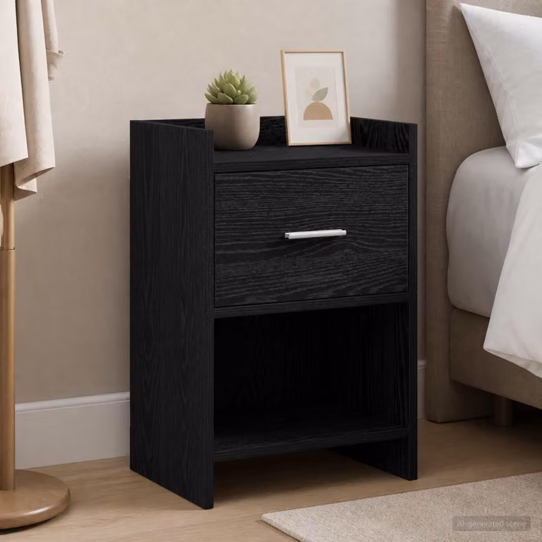Set di 2 comodini moderni vidaXL in legno MDF e metallo, colore nero opaco, L 40 cm x P 30 cm x H 60 cm