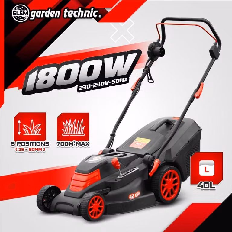 Elem Garden, tosaerba elettrico, 1800 W, larghezza di taglio 42 cm