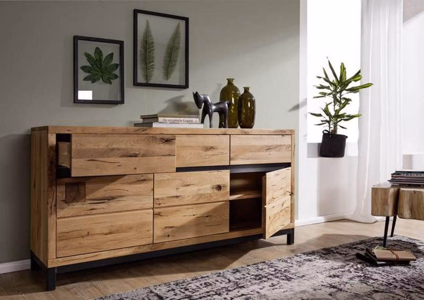 MASSIVMOEBEL24 | credenza in legno di Quercia Selvatica 175x45x85 quercia naturale oliato VILLANDERS #108