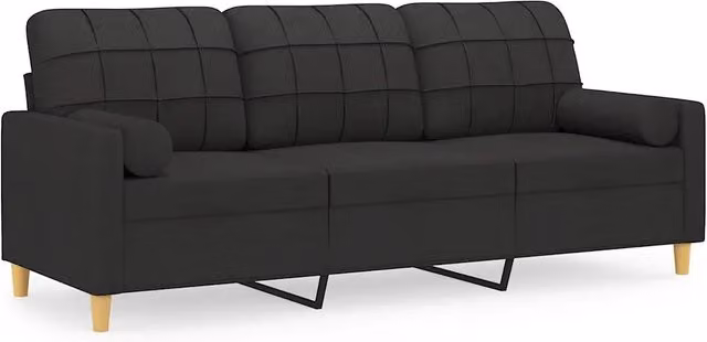 Divano | Divano da soggiorno | Sofa a 3 Posti con Cuscini Nero 180 cm in Tessuto