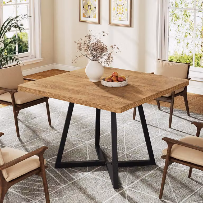 Tavolo da pranzo 80x80 cm, struttura in metallo nero e piano in legno naturale