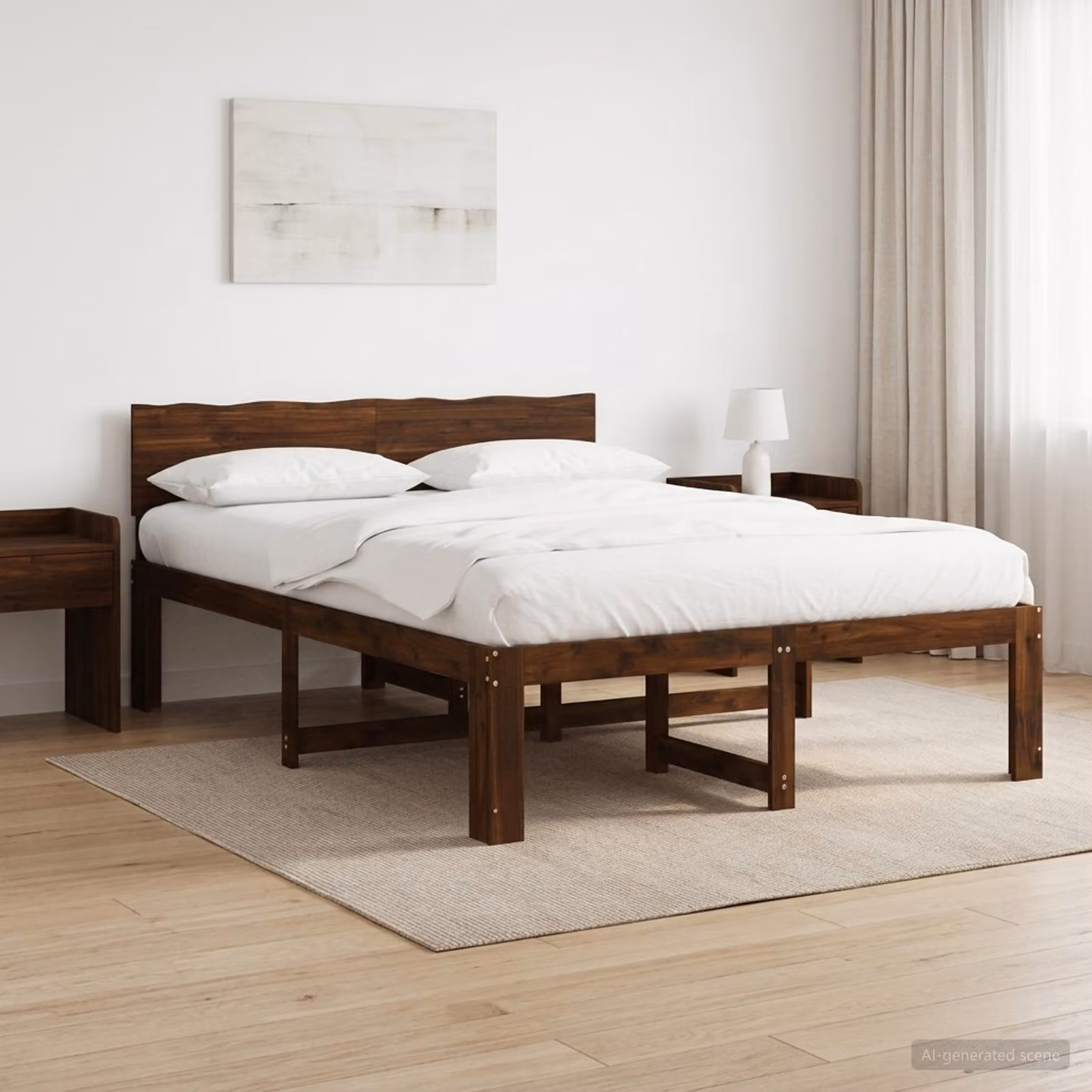 Letto matrimoniale con testiera vidaXL ROSTOCK in legno di acacia Marrone, L/P/H: 140 x 190 x 81 cm