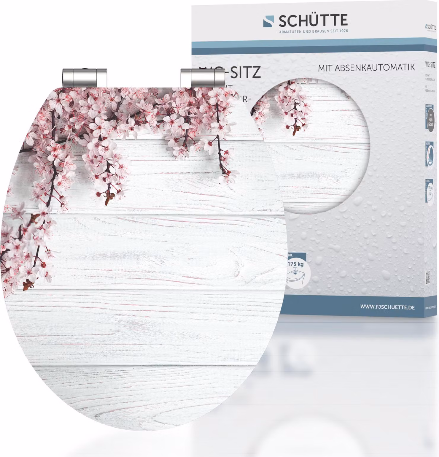 SCHÜTTE Sedile per WC FLOWERS AND WOOD lucido con anima in legno in MDF, sedile per WC lucido con meccanismo di chiusura morbido, sedile per WC