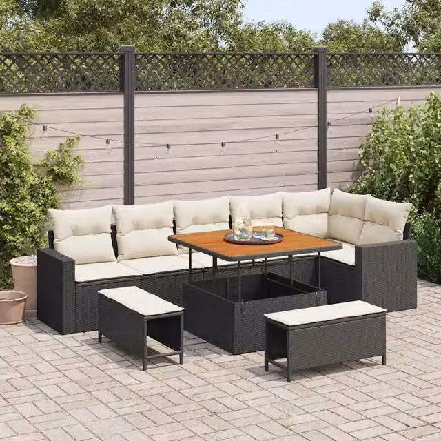 Set Divano da Giardino 9 pz Nero polyrattan 3361625