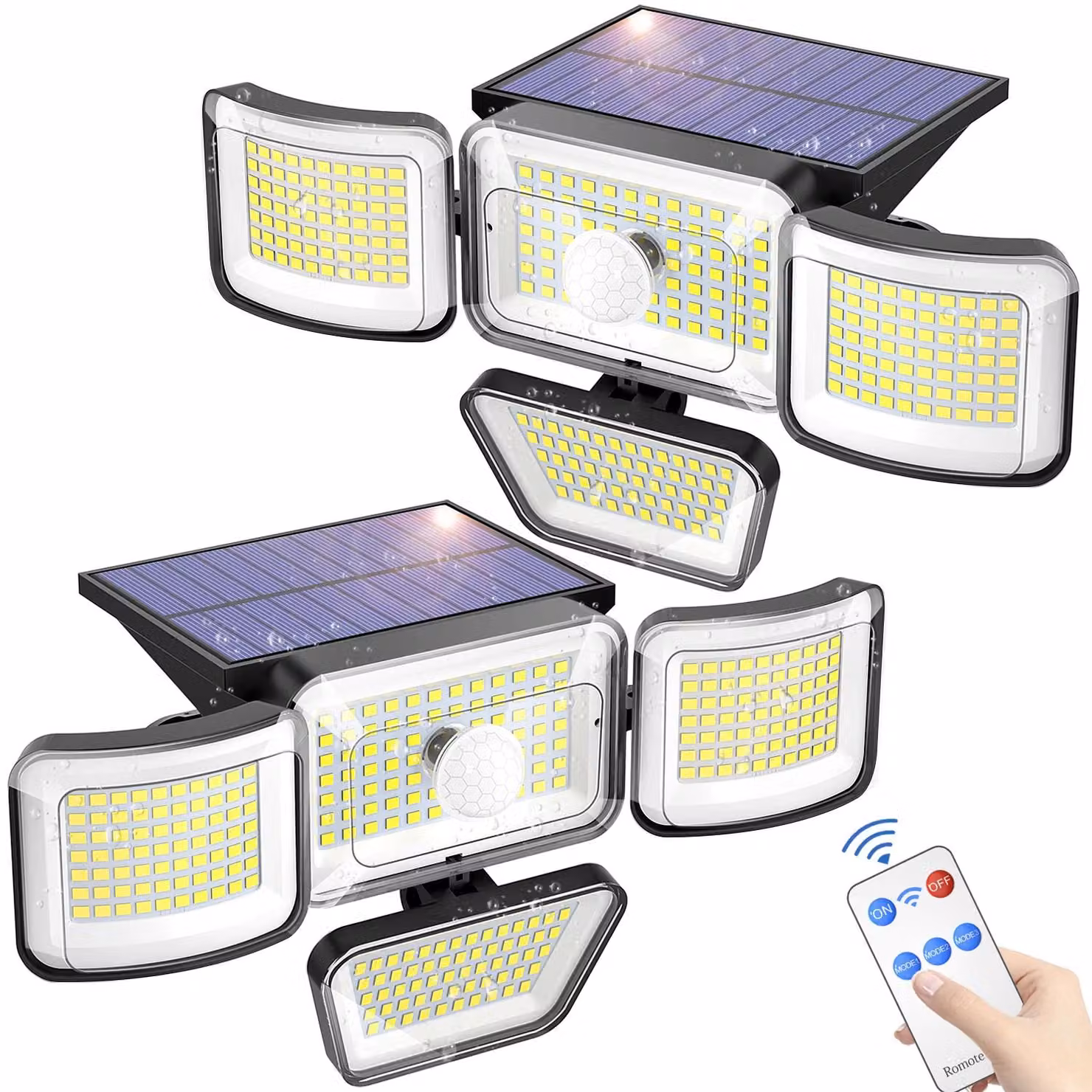 Lampade solari per esterni - confezione da 2 - 278 LED - grado di protezione IP65 - sensore di movimento - telecomando - 4 luci regolabili