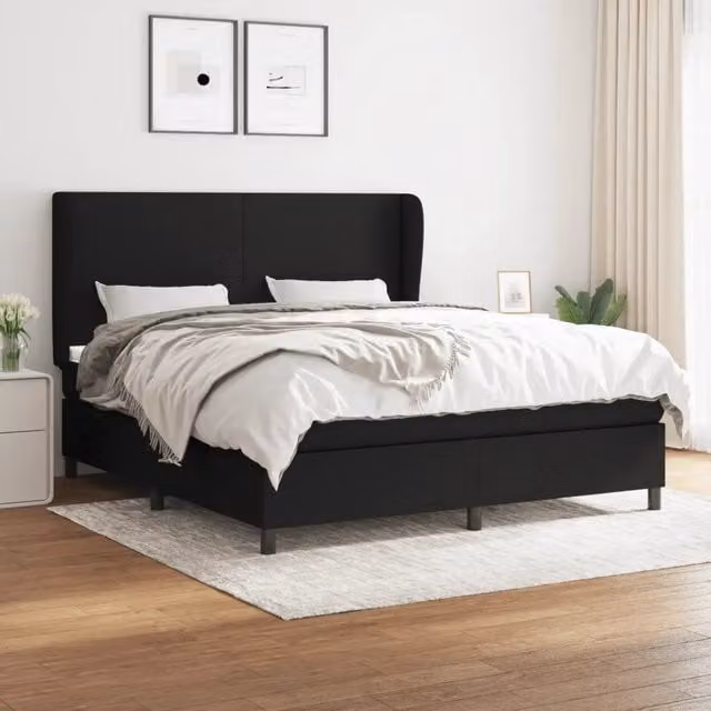 Letto Ibrido con Giroletto a Molle e Materasso vidaXL in Tessuto Nero e Bianco L/P: 180 x 200 cm