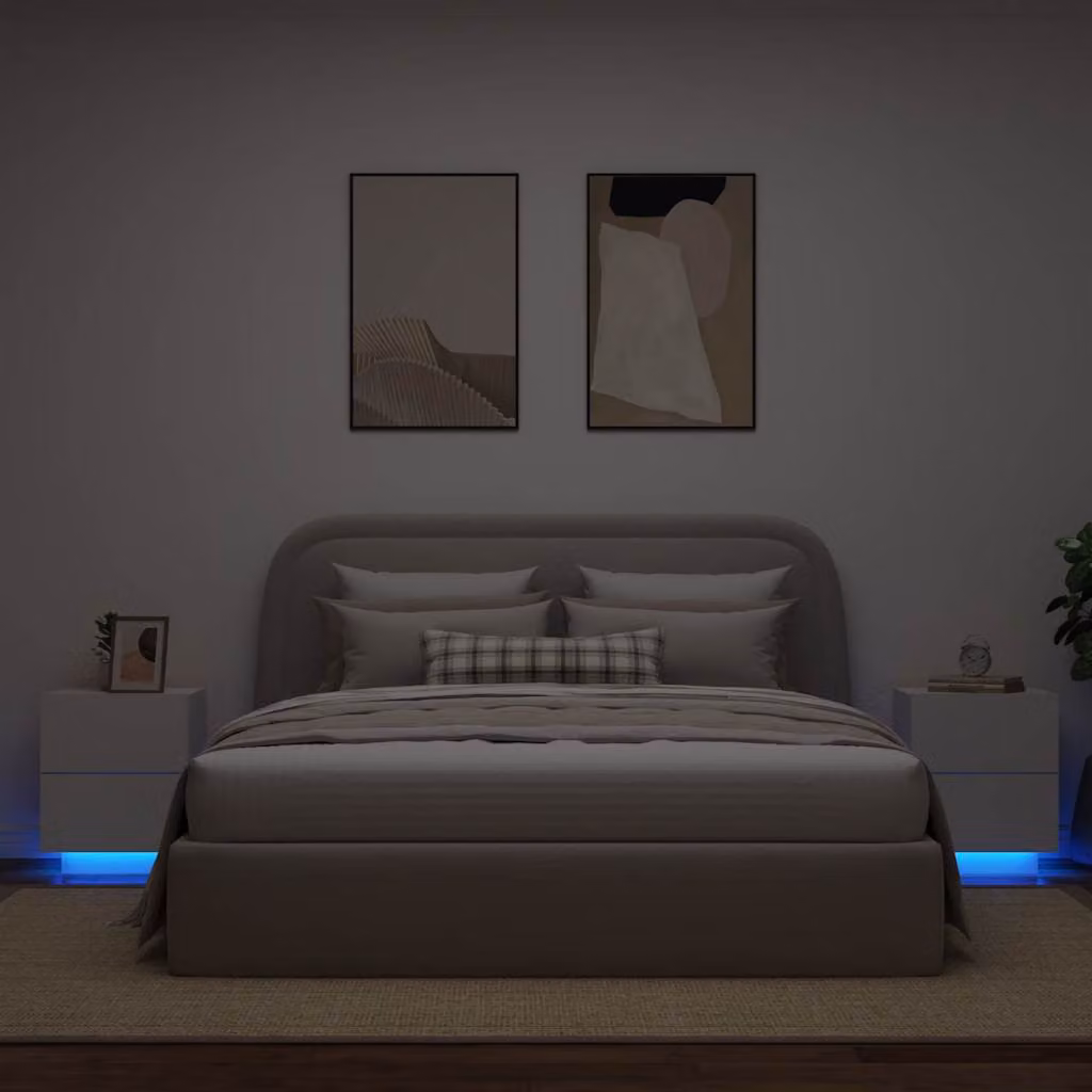 Set di 2 comodini vidaXL bianchi in legno multistrato con luci LED integrata da appendere al muro