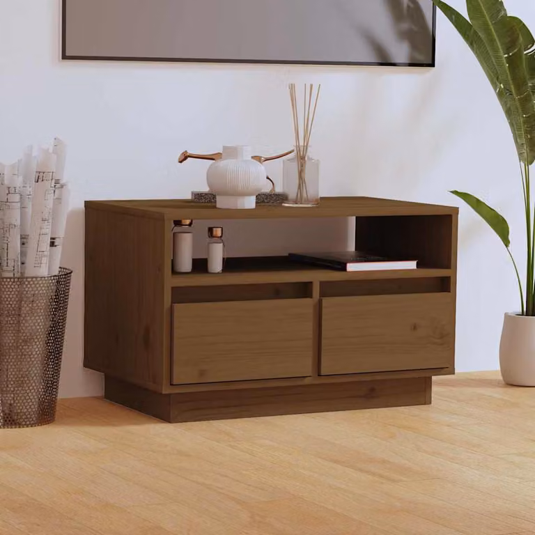 vidaXL Mobile Porta TV in Legno di Pino Marrone L: 60 cm, P: 35 cm, H: 37 cm