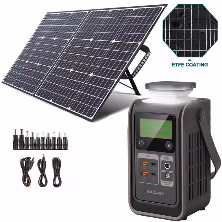 SWAREY S200 DC Powerbank Powerstation Batteria LiFePO4 con pannello solare da 100W, accumulo solare 140W generatore solare 192Wh stazione di alimentazione multi-dispositivo
